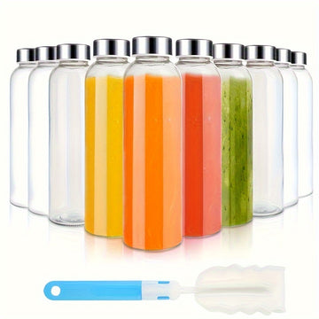 Clear Glass Juice Bottles 10-Pack 18oz – Leak-Proof Stainless Lid