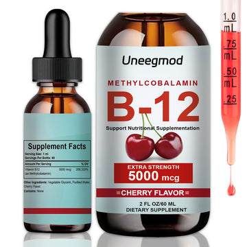 Uneegmod Vitamin B12 Liquid Drops 5000mcg Cherry Flavor 2oz