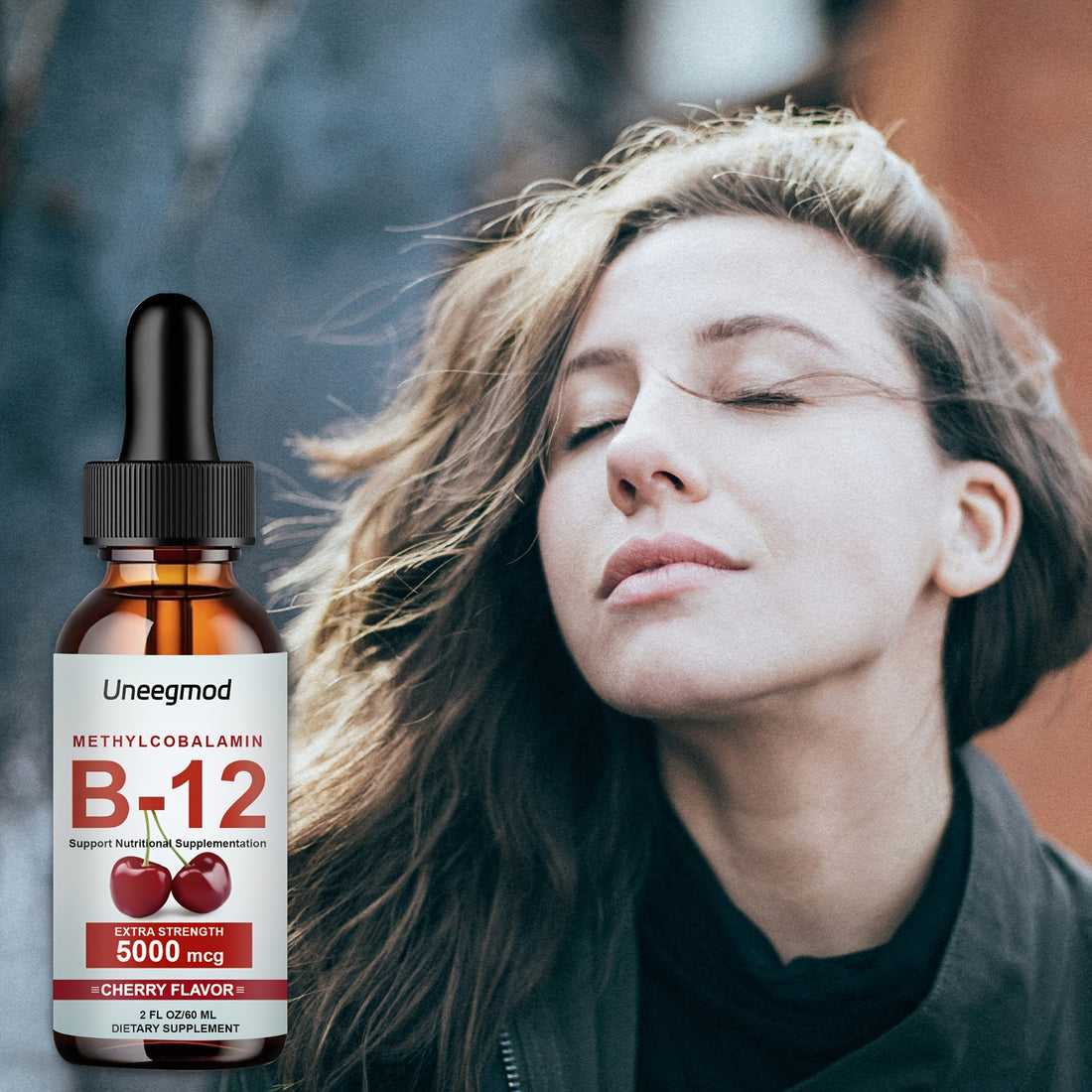 Uneegmod Vitamin B12 Liquid Drops 5000mcg Cherry Flavor 2oz